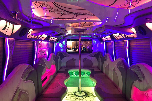 party bus with colorful lighting